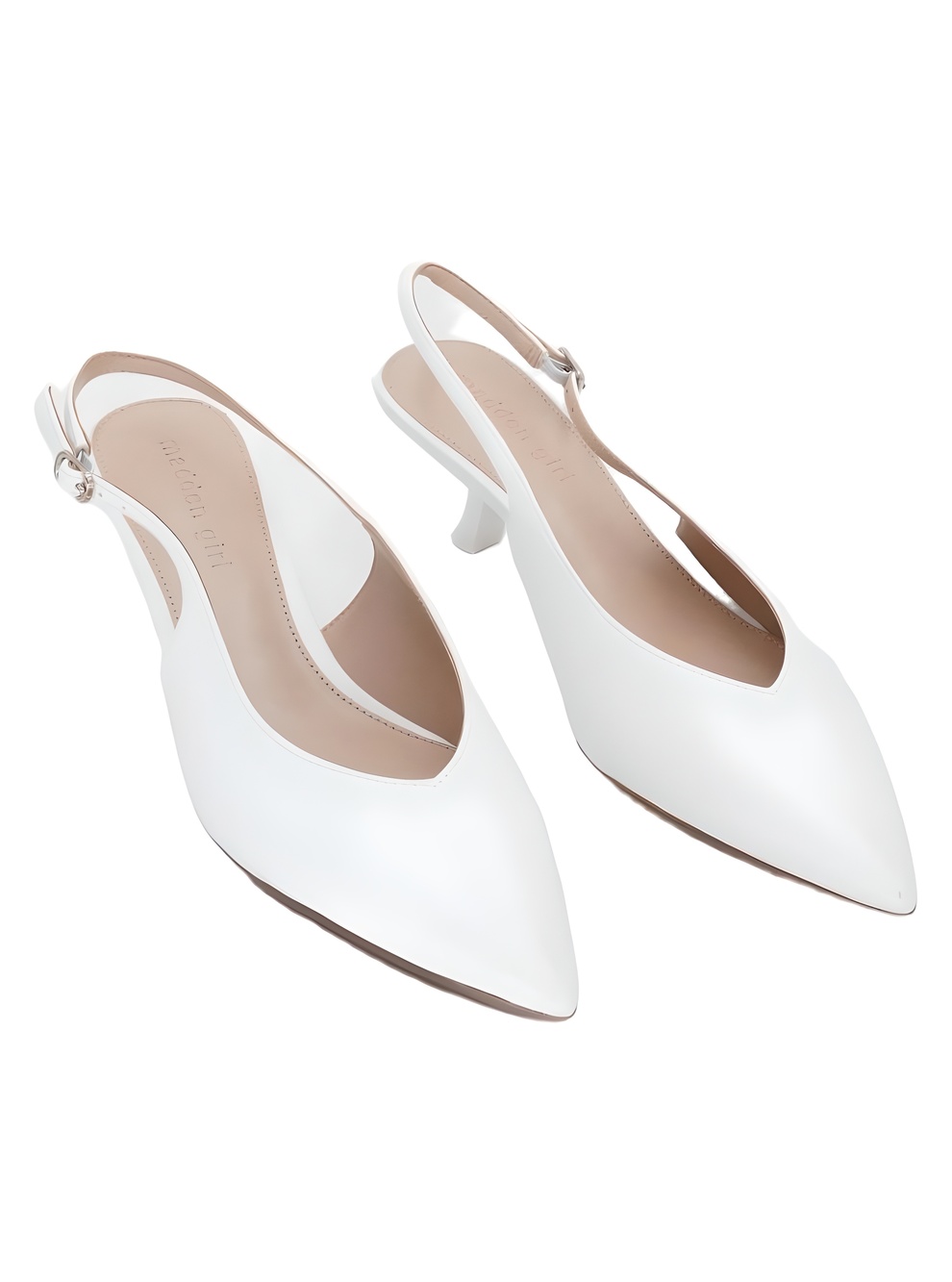 Madden Girl Kittenn White Patent Pointed Toe Slingback 2" Kitten Heel Size 8M